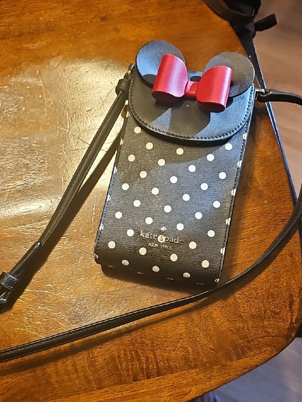 kate spade Black & White Polka Dot Minnie Crossbody with Red Bow